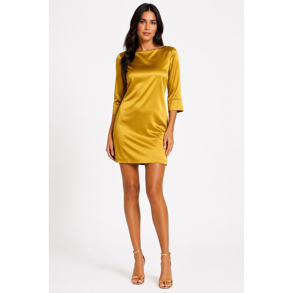 H&M‎ Yellow Gold Dress Party Cocktail Boat Neck 3/4 Sleeves Women's Size US 2